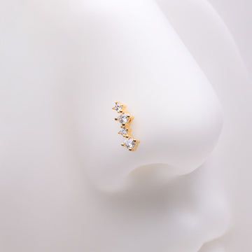 Detail View 1 of Golden Brilliant Sparkle ZigZag Multi-Gem L-Shaped Nose Ring-Clear Gem